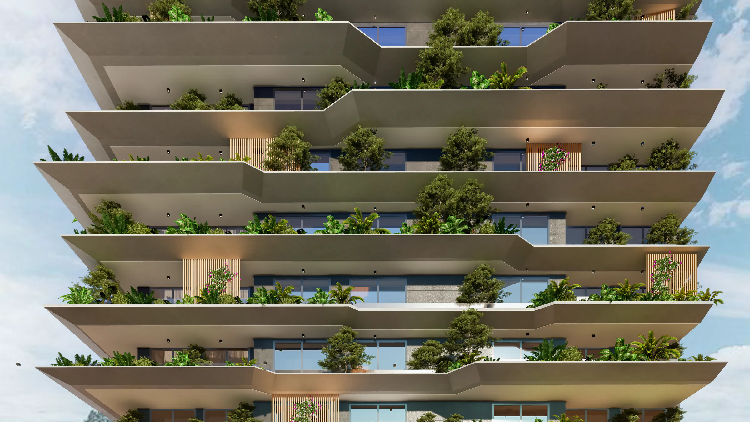 Balcons plantés de végétation exotique
